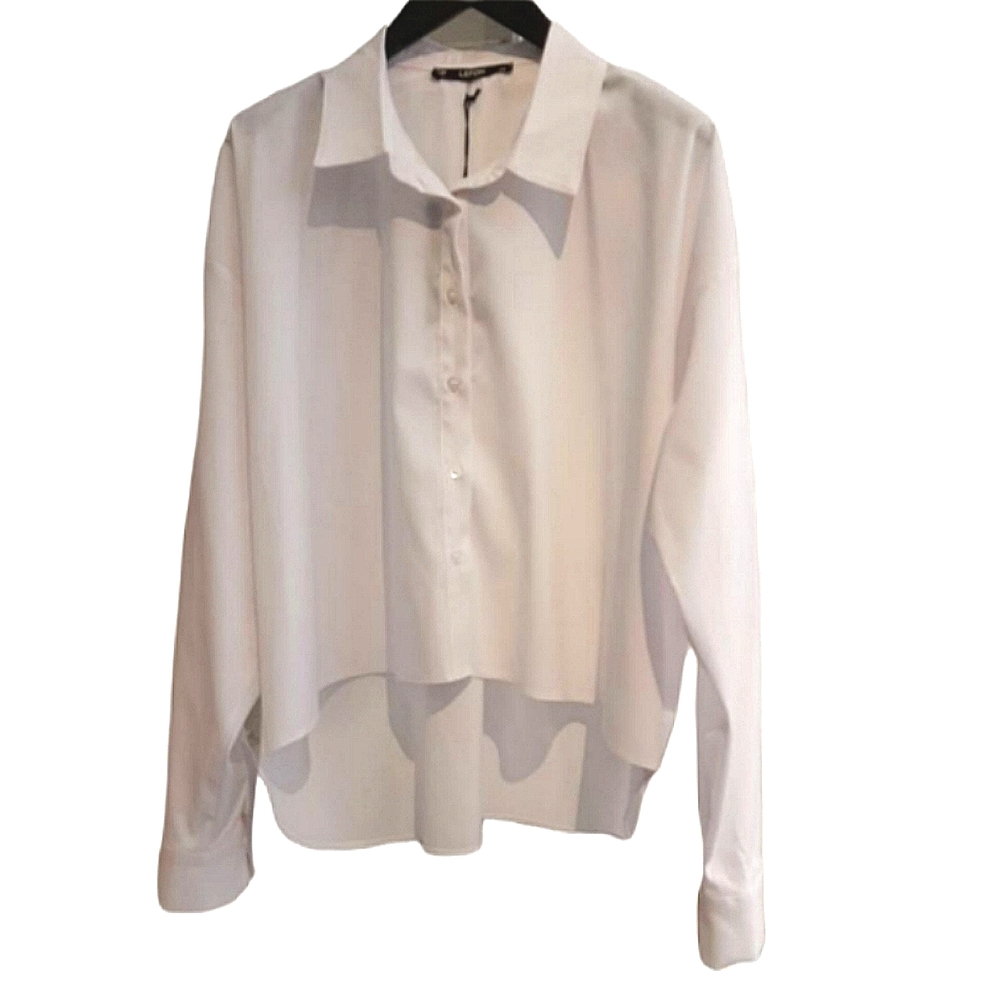 White Formal casual Shirt Long Sleeve Sz 10 Cotton Oversized Tops Blouse button - Picture 8 of 14